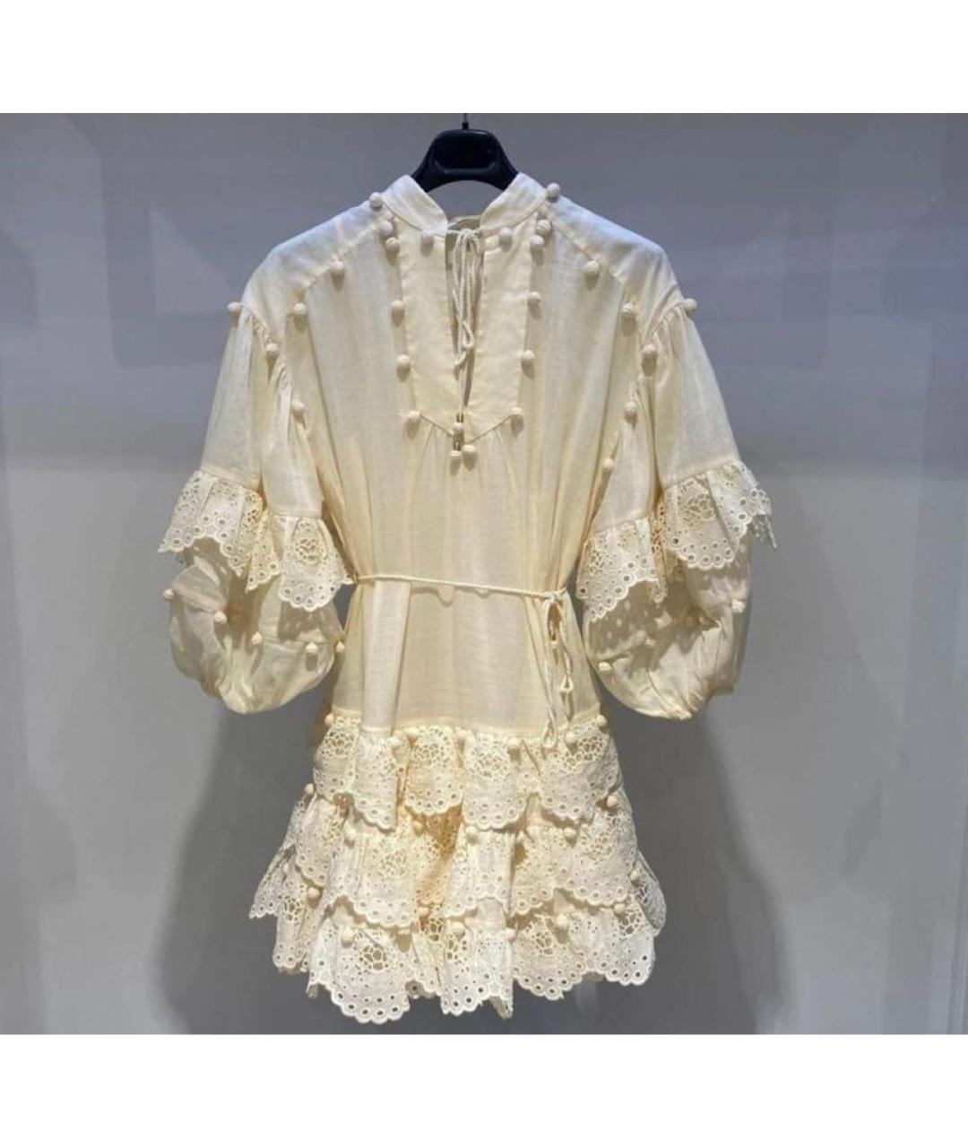 ZIMMERMANN Бежевое льняное повседневное платье, фото 3