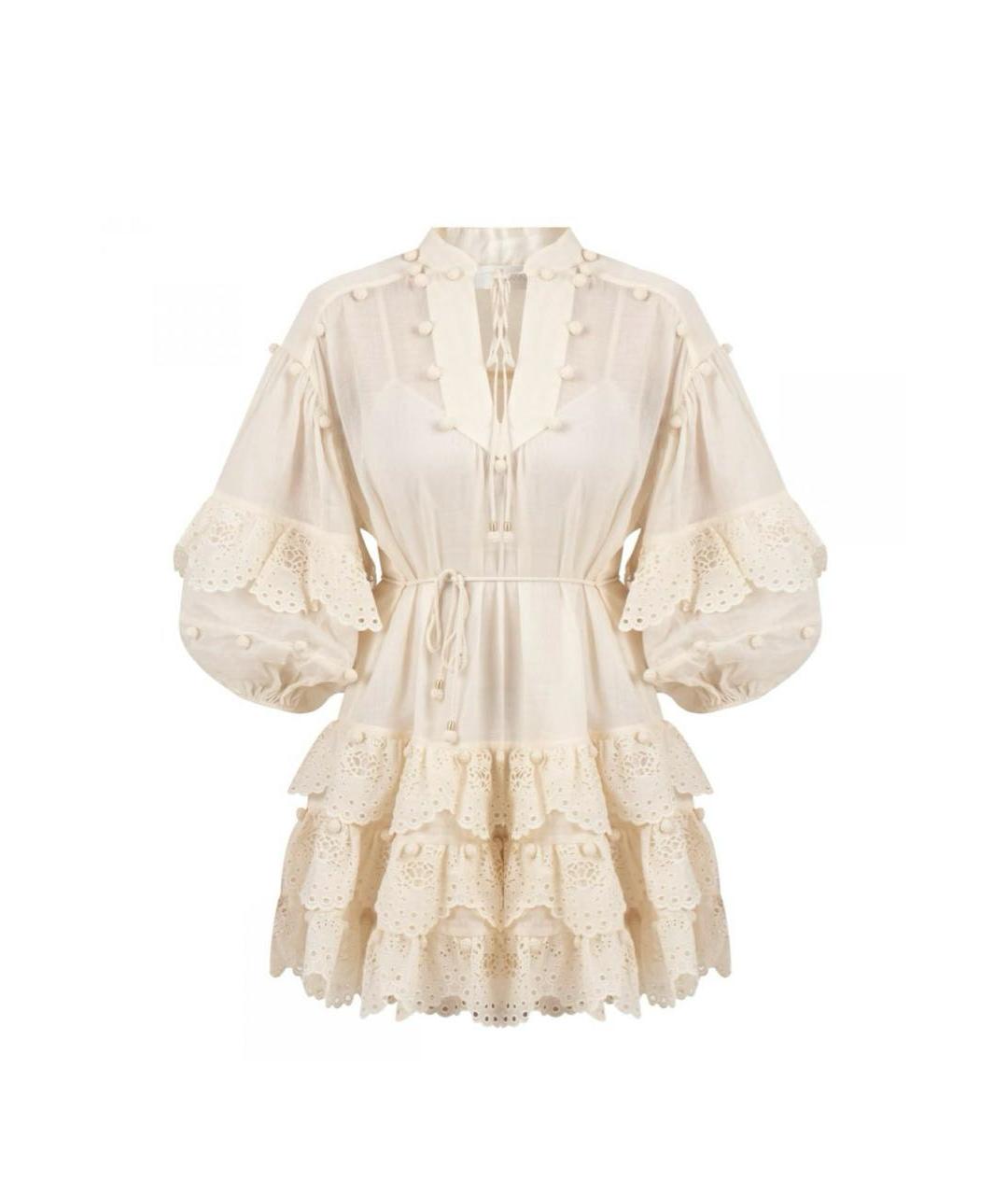ZIMMERMANN Бежевое льняное повседневное платье, фото 1