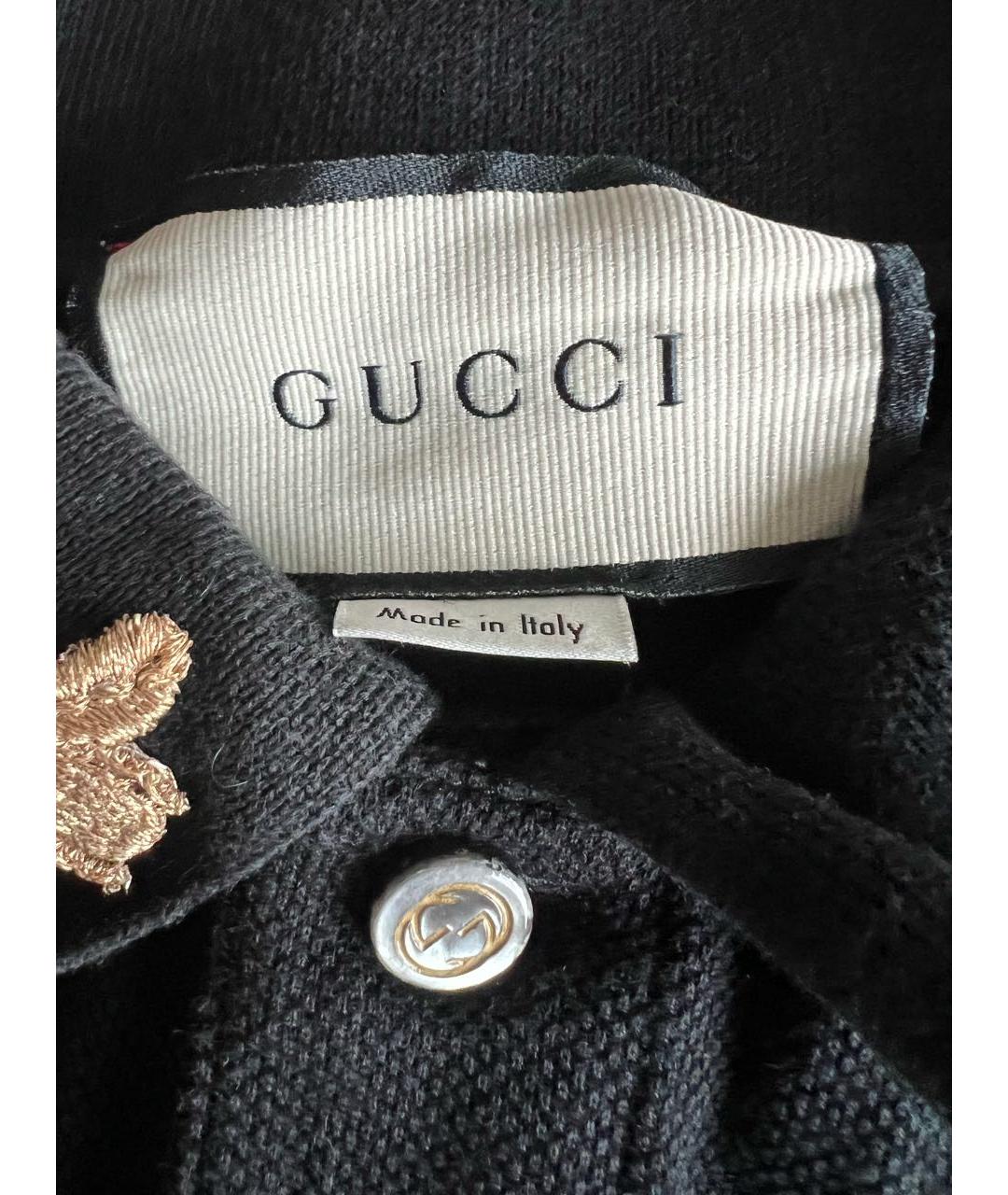 GUCCI Черное хлопковое поло с коротким рукавом, фото 4