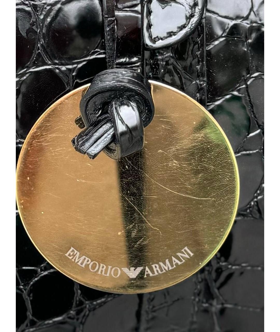 EMPORIO ARMANI Черная сумка тоут из лакированной кожи, фото 6
