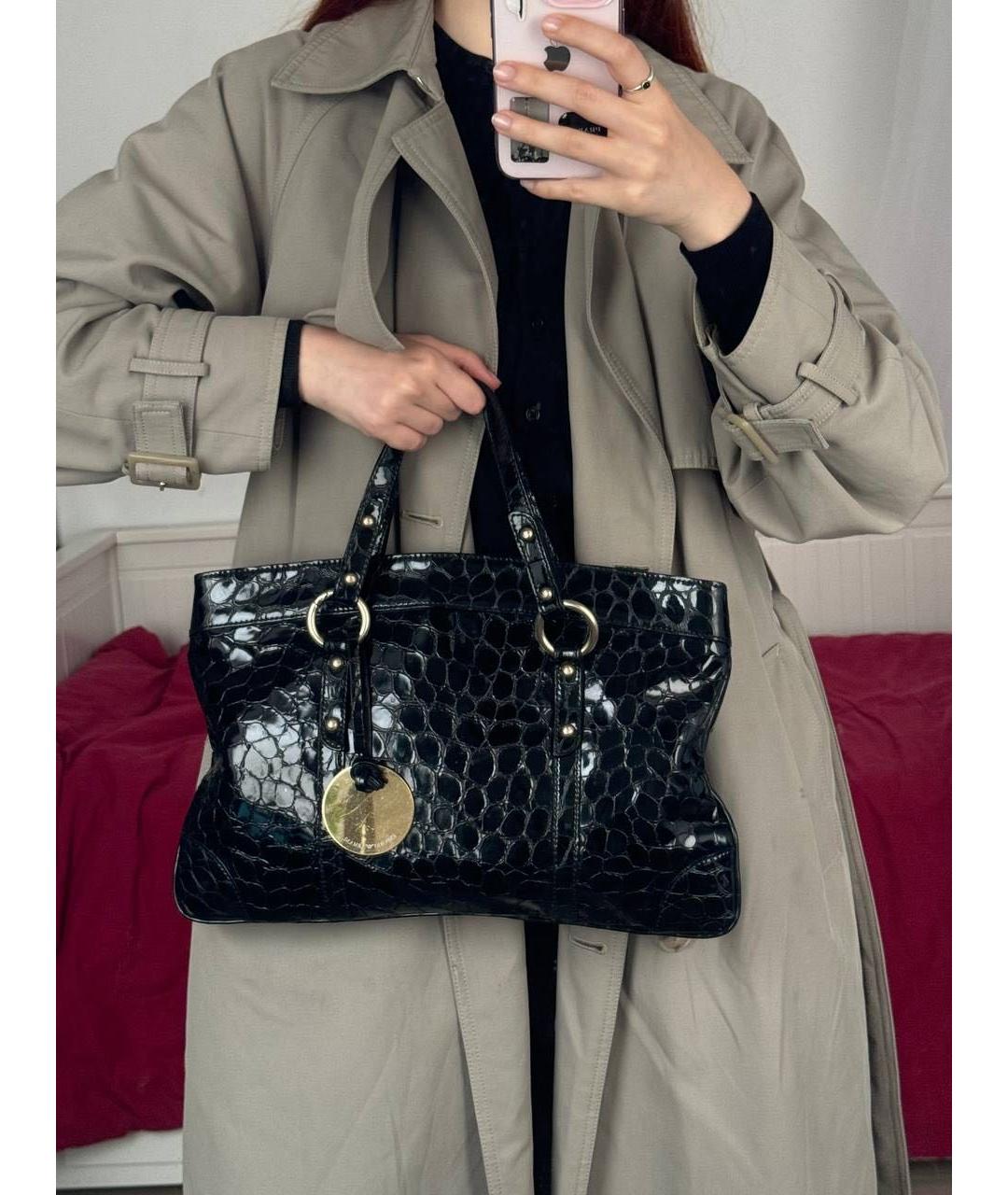 EMPORIO ARMANI Черная сумка тоут из лакированной кожи, фото 8