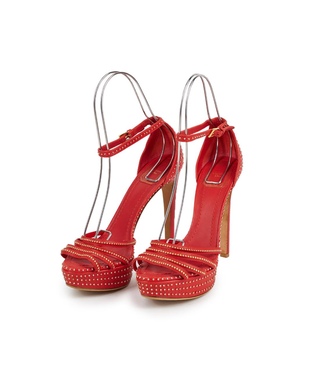 CHRISTIAN DIOR Красные кожаные босоножки, фото 2