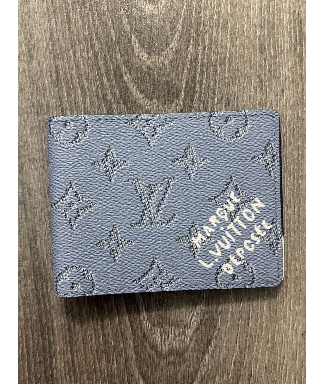 LOUIS VUITTON Голубой кожаный кошелек, фото 6