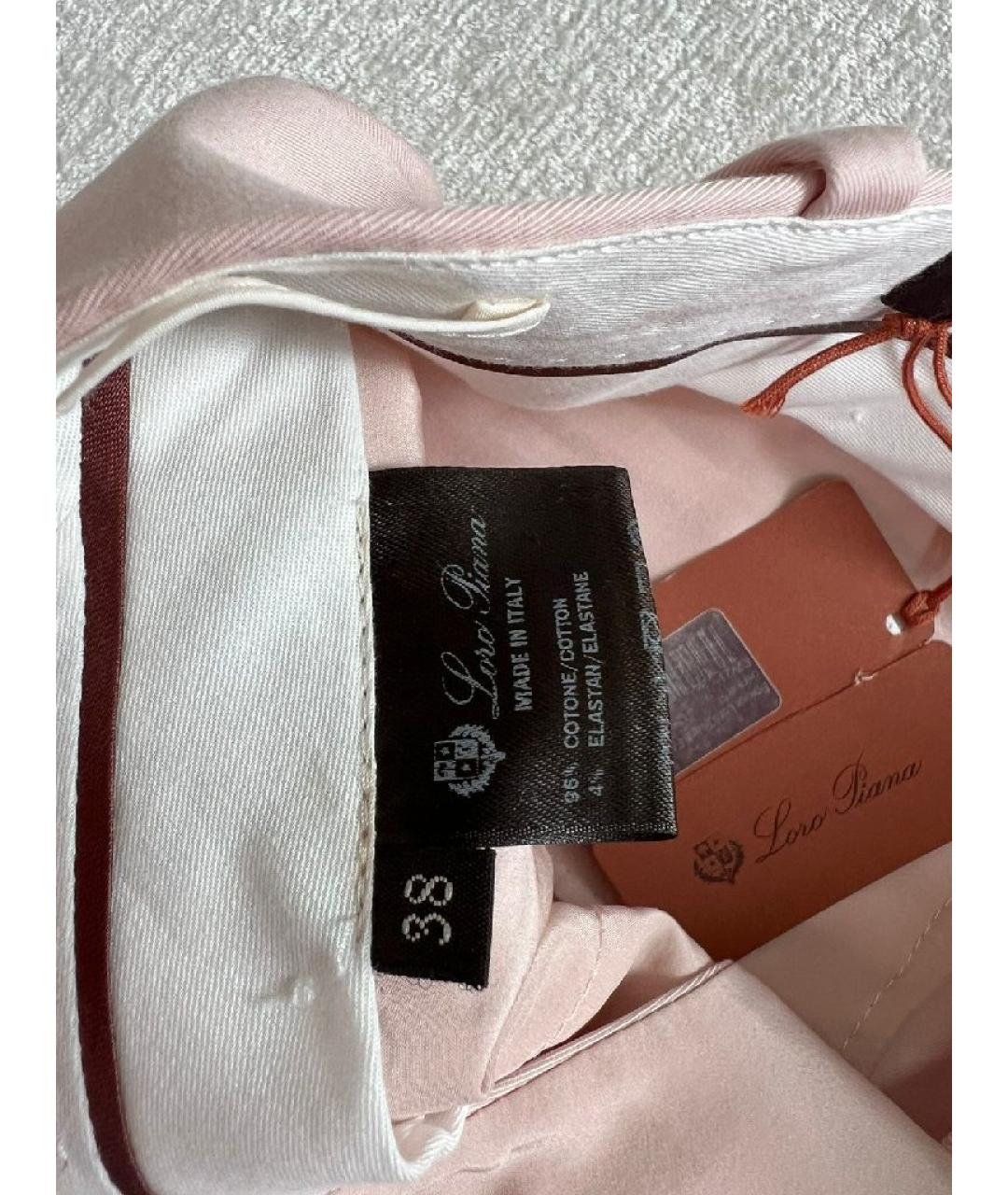 LORO PIANA Розовые хлопковые прямые брюки, фото 4
