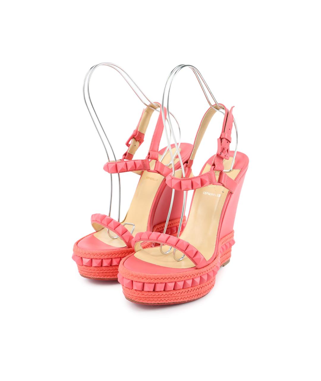 CHRISTIAN LOUBOUTIN Коралловые кожаные босоножки, фото 2