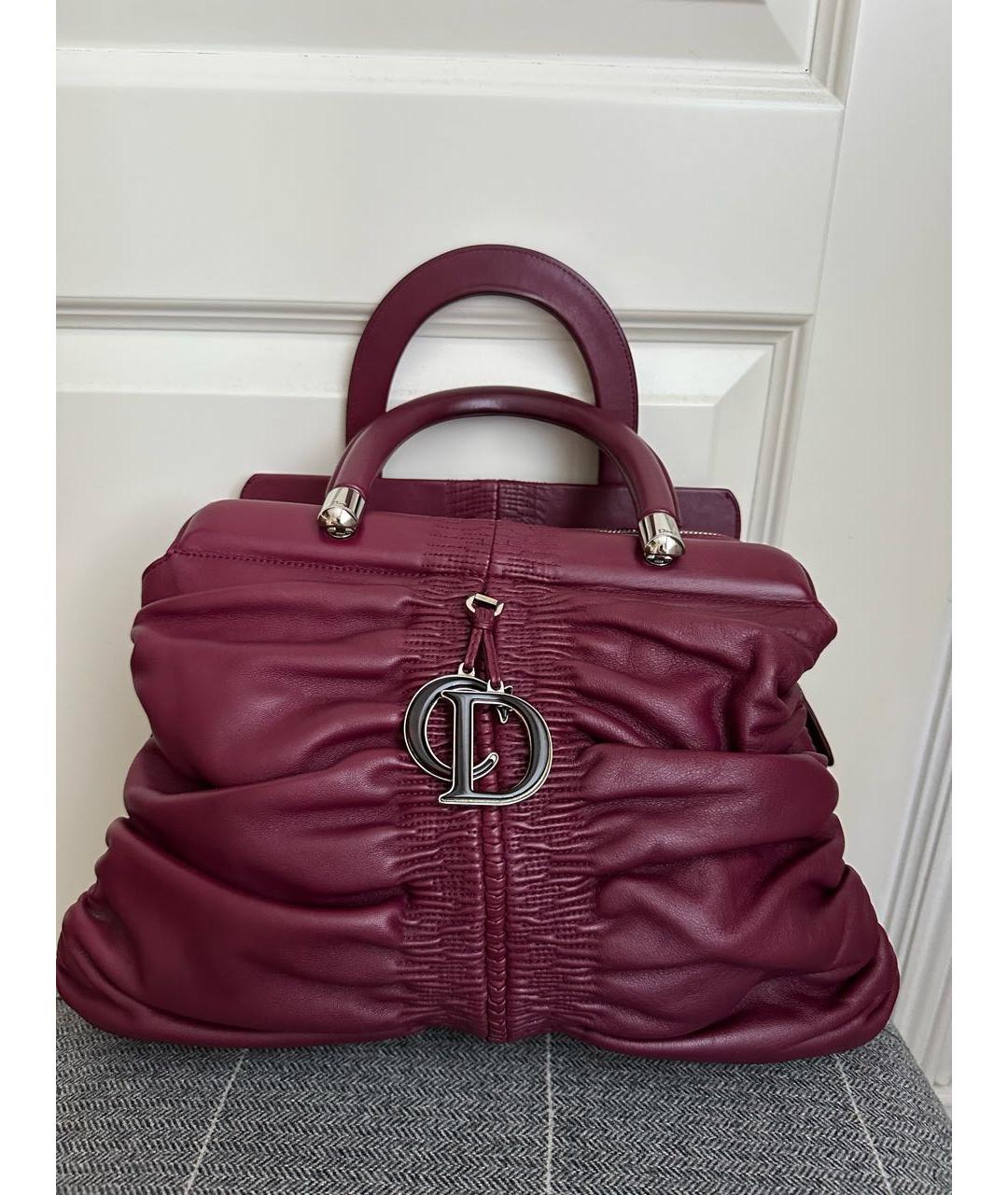 CHRISTIAN DIOR Бордовая кожаная сумка с короткими ручками, фото 8