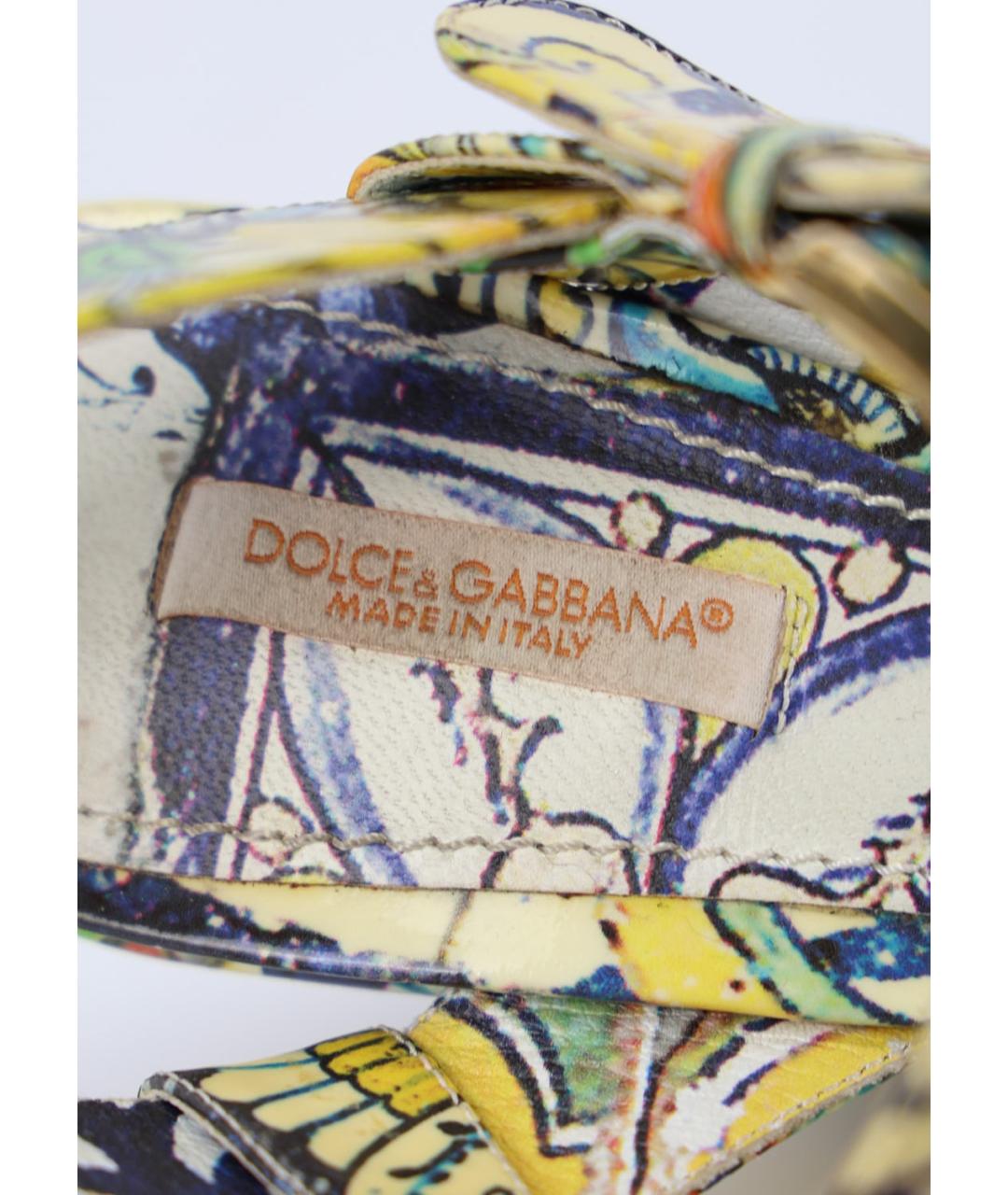 DOLCE&GABBANA Желтые кожаные босоножки, фото 5