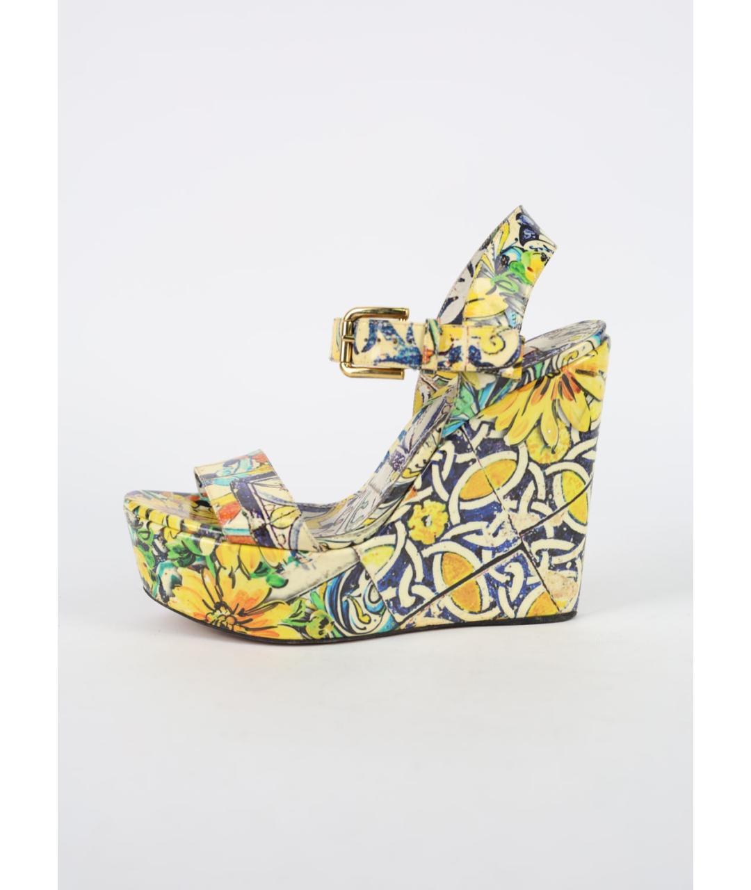 DOLCE&GABBANA Желтые кожаные босоножки, фото 6