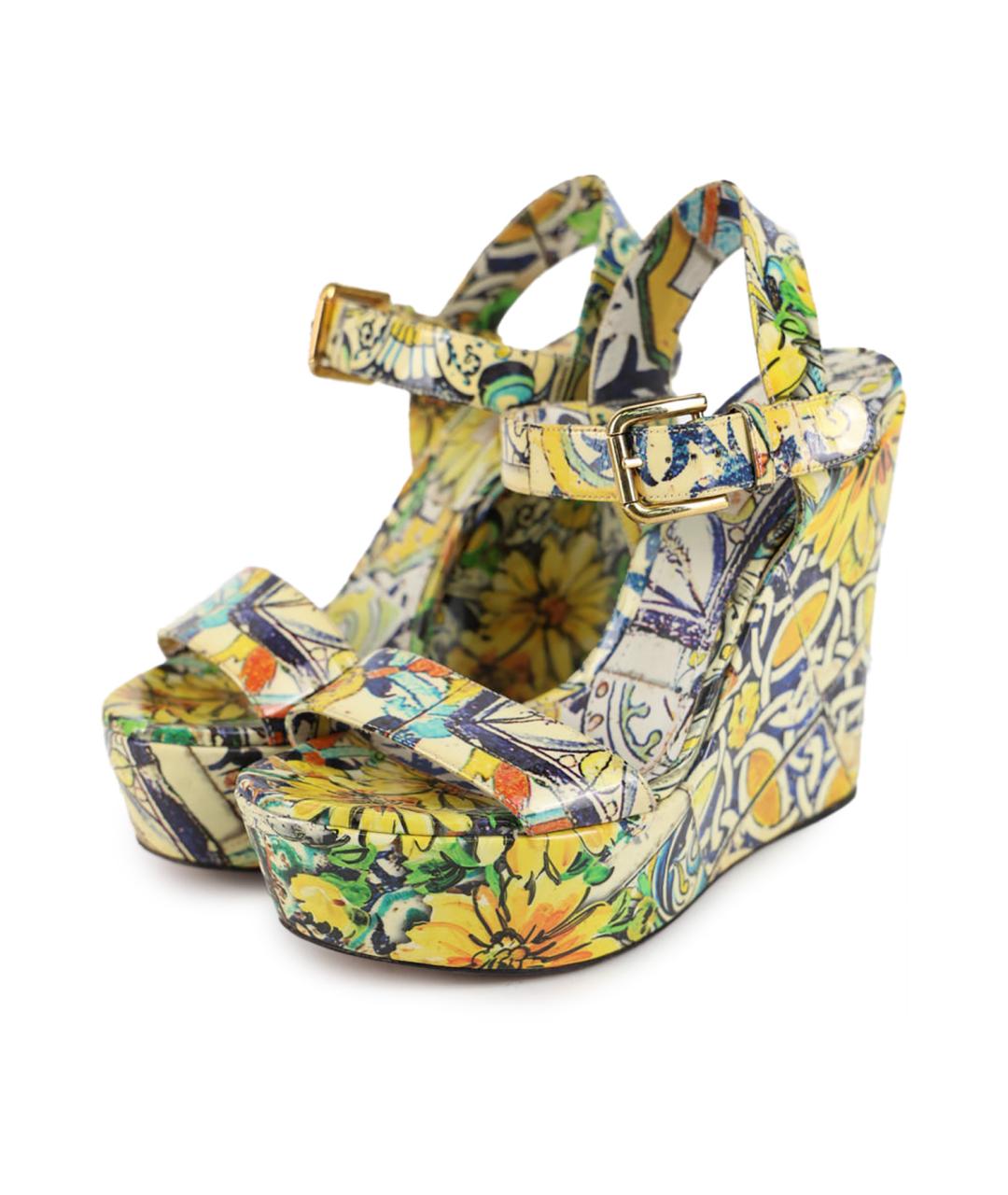 DOLCE&GABBANA Желтые кожаные босоножки, фото 2