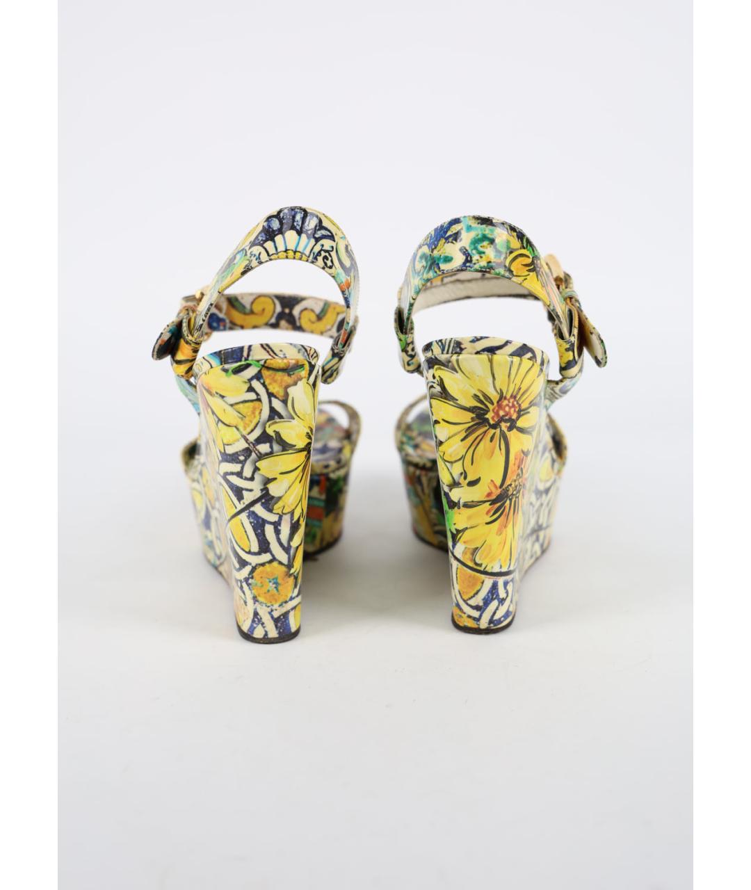 DOLCE&GABBANA Желтые кожаные босоножки, фото 4