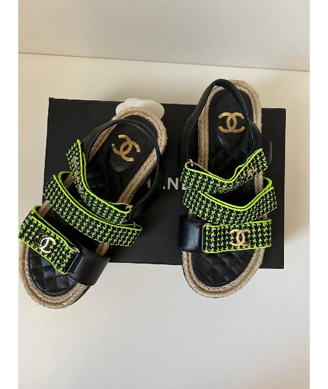 CHANEL Черные кожаные сандалии, фото 9