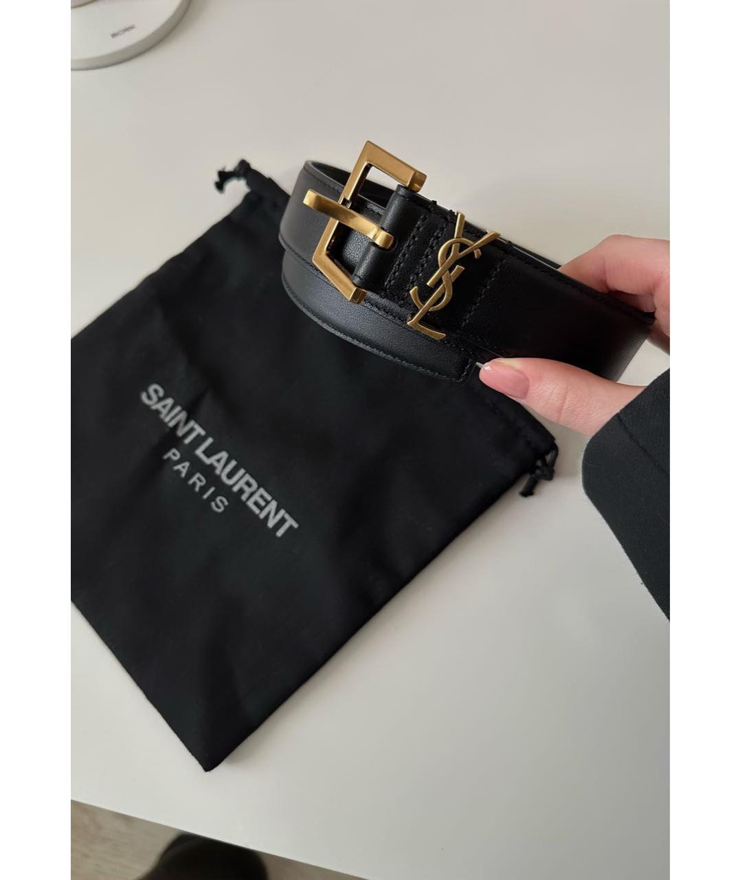 SAINT LAURENT Черный кожаный ремень, фото 2