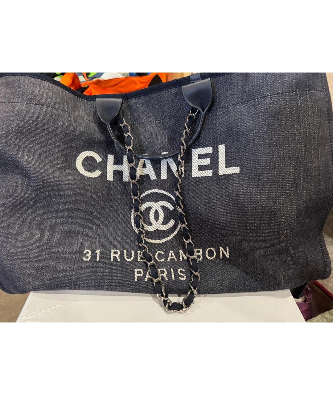 CHANEL Темно-синяя деним пляжная сумка, фото 3