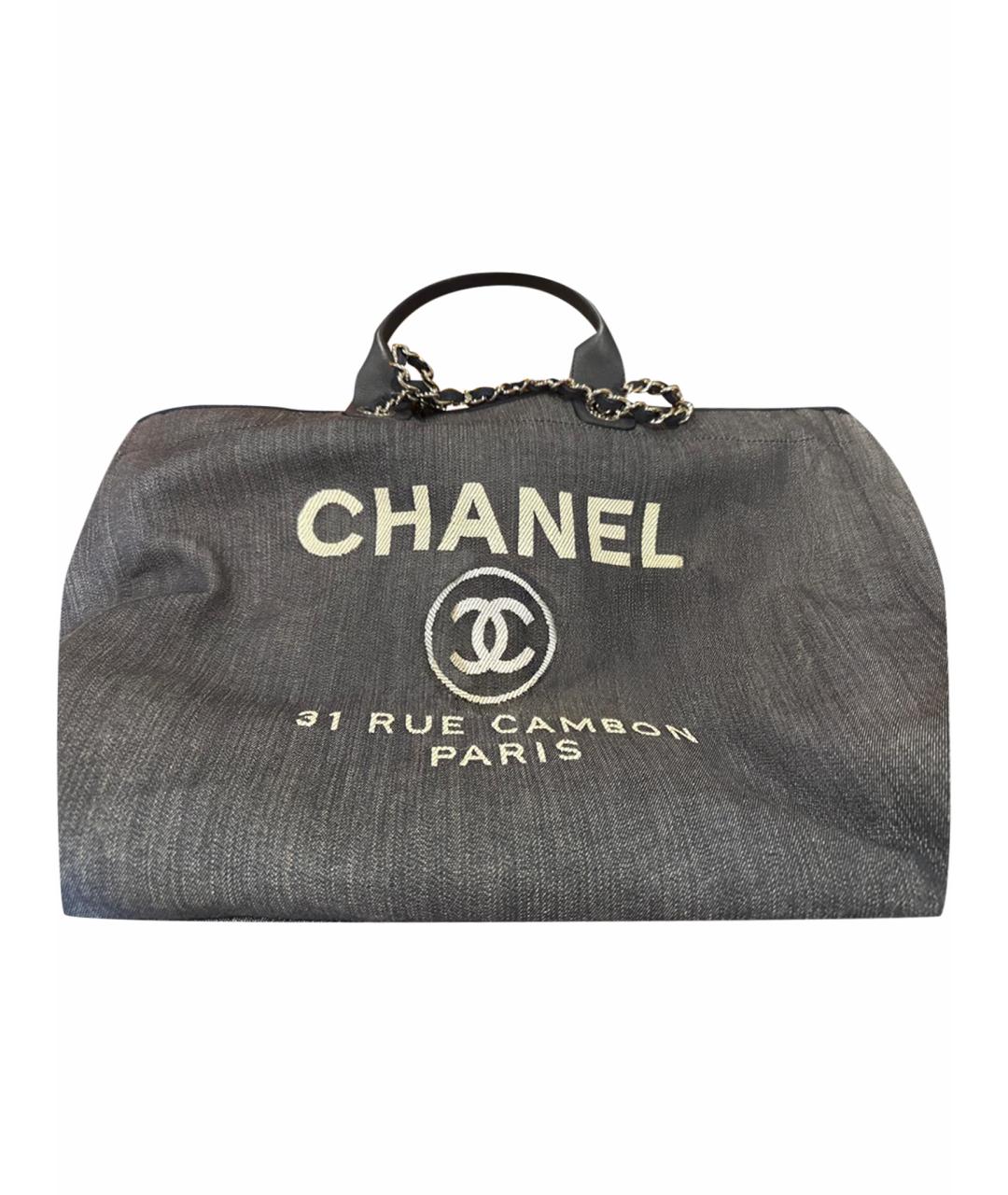 CHANEL Темно-синяя деним пляжная сумка, фото 1