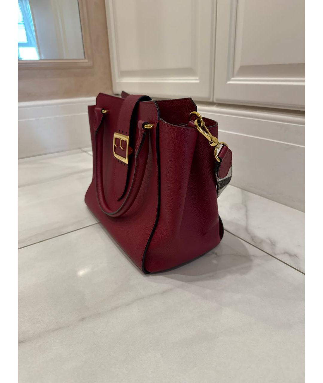 BURBERRY Бордовая кожаная сумка тоут, фото 2