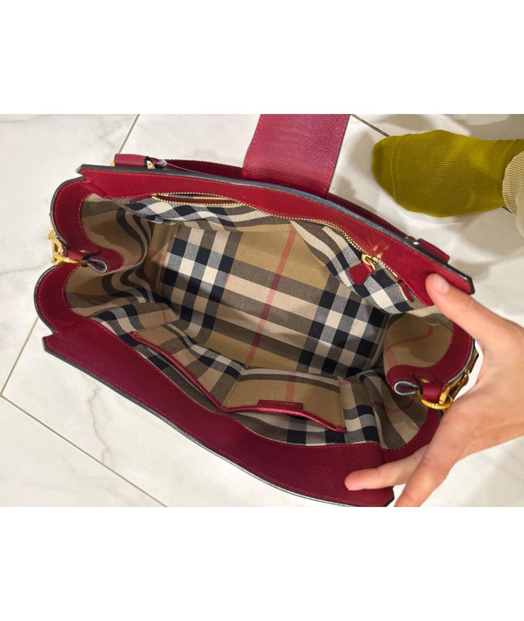 BURBERRY Бордовая кожаная сумка тоут, фото 6