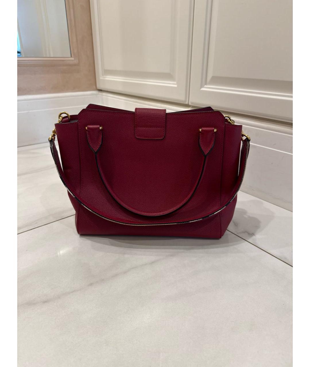 BURBERRY Бордовая кожаная сумка тоут, фото 3