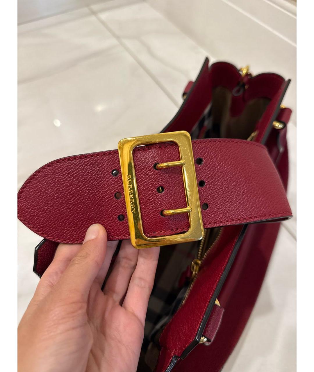 BURBERRY Бордовая кожаная сумка тоут, фото 5