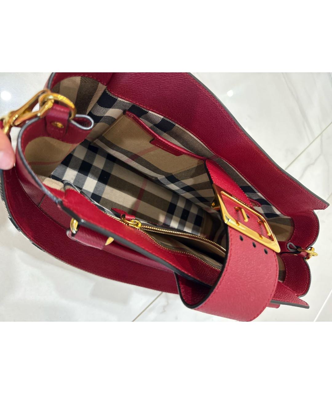 BURBERRY Бордовая кожаная сумка тоут, фото 4