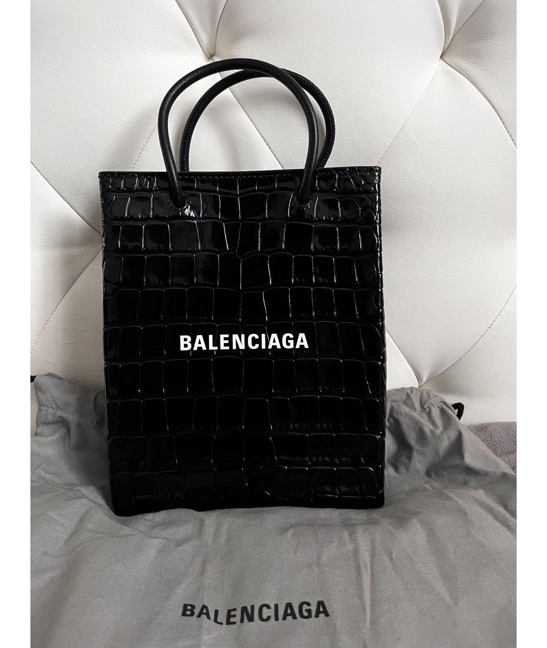 BALENCIAGA Черная сумка тоут из лакированной кожи, фото 5