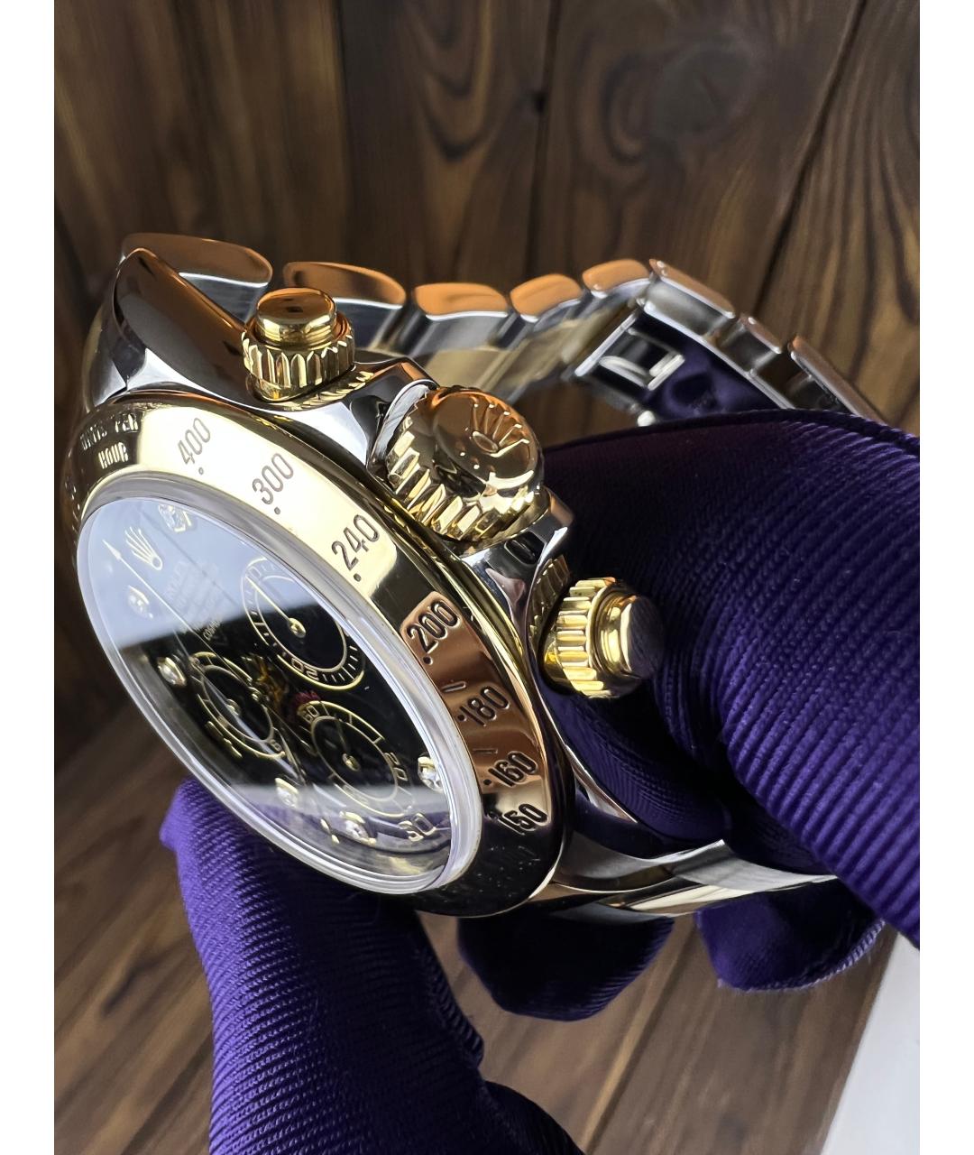 ROLEX Черные часы из желтого золота, фото 3
