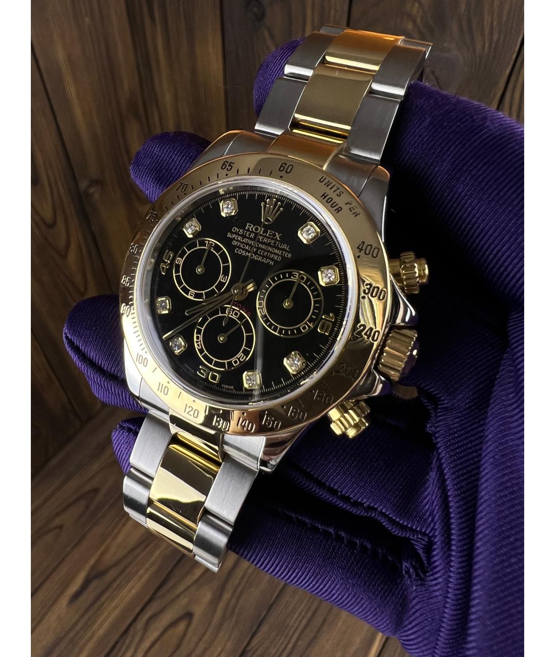 ROLEX Черные часы из желтого золота, фото 2