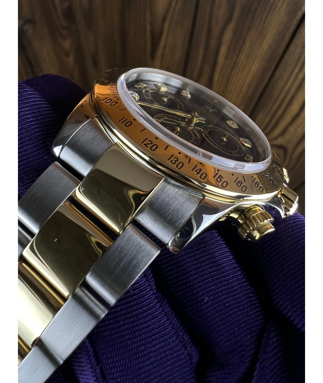 ROLEX Черные часы из желтого золота, фото 4