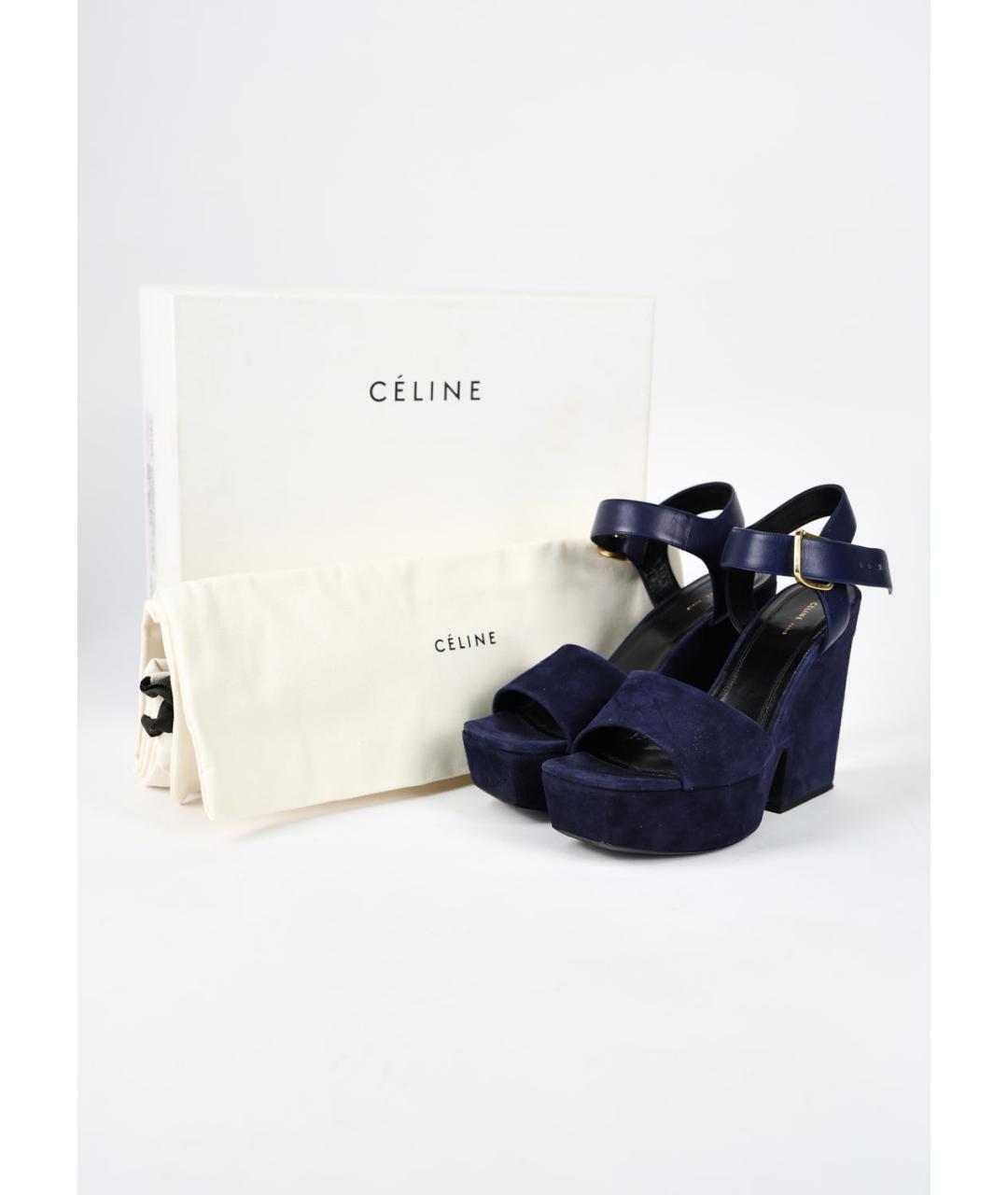 CELINE Темно-синие замшевые босоножки, фото 6