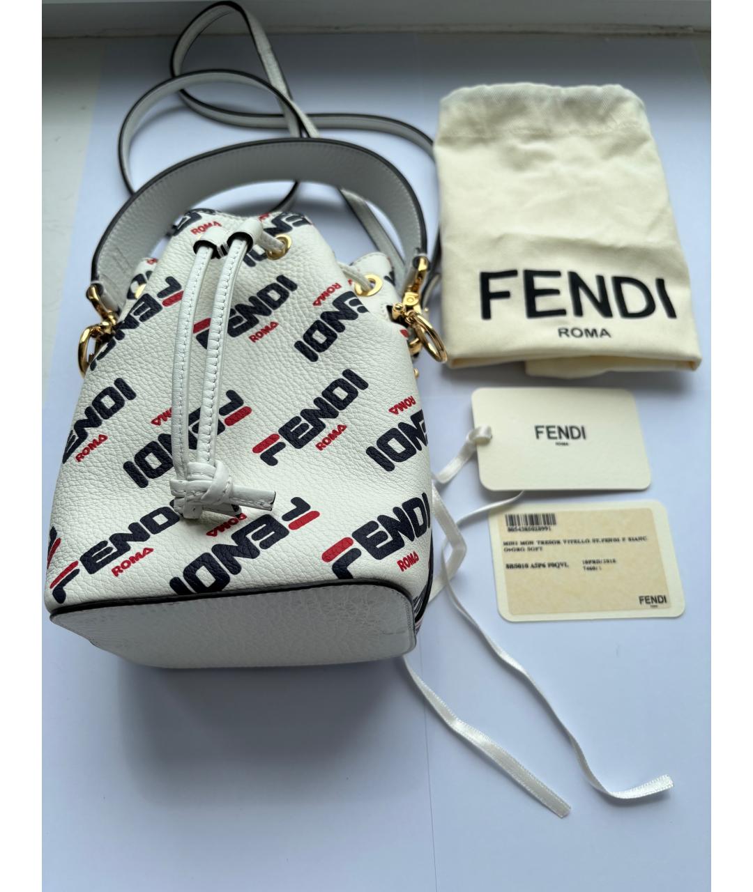 FENDI Белая кожаная сумка с короткими ручками, фото 7
