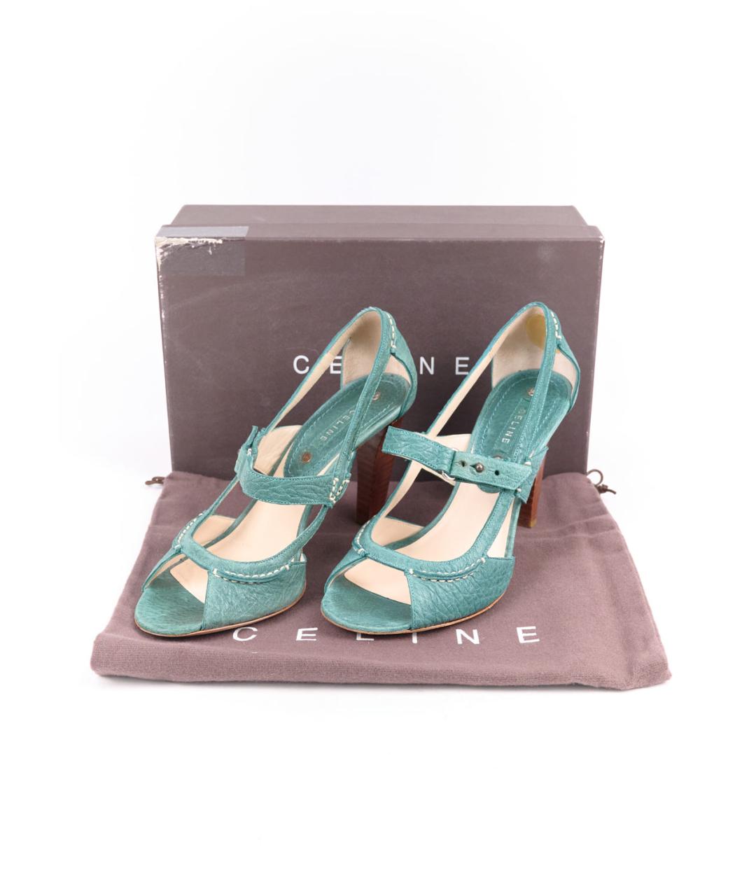 CELINE Бирюзовые кожаные босоножки, фото 6