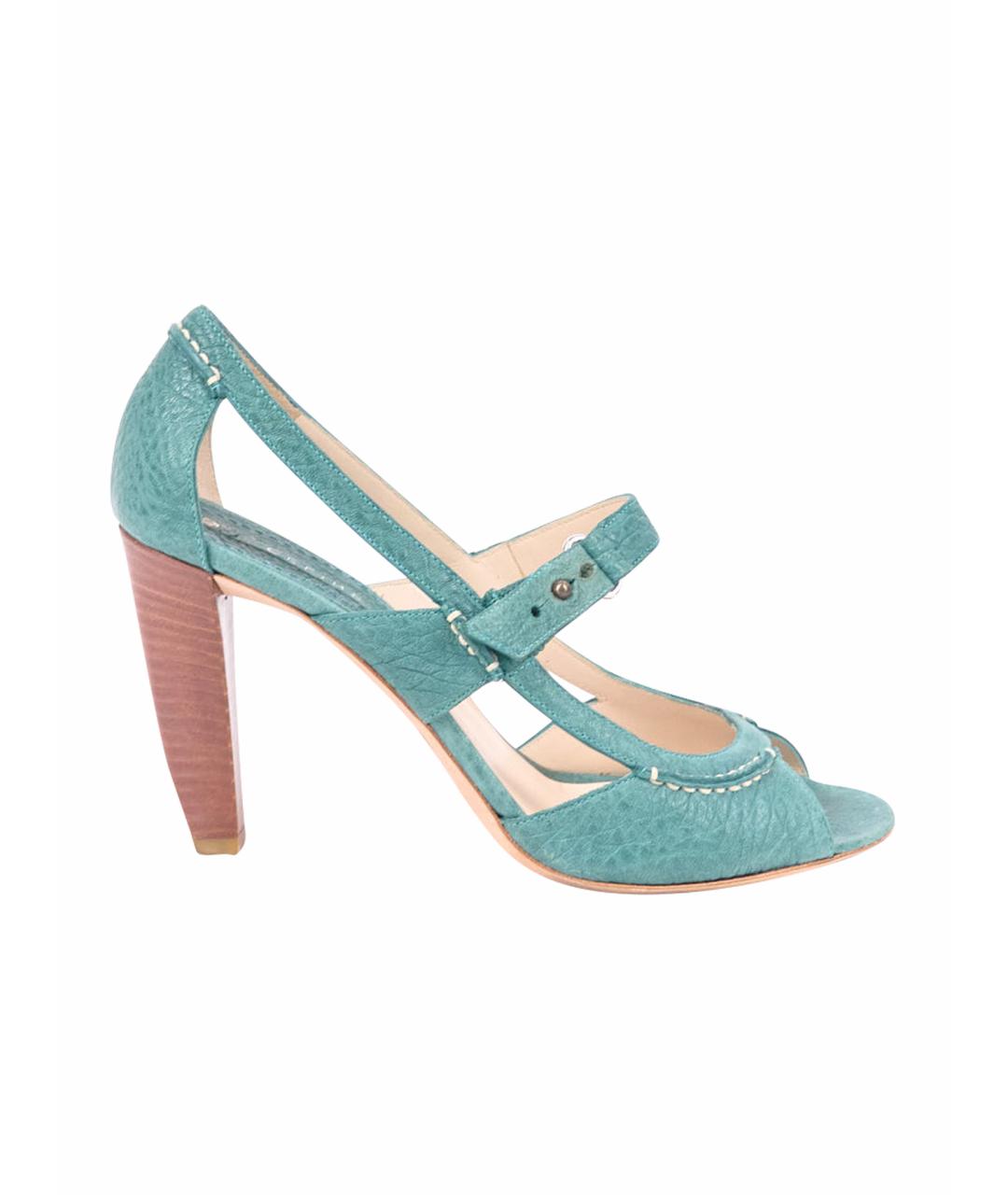 CELINE Бирюзовые кожаные босоножки, фото 1