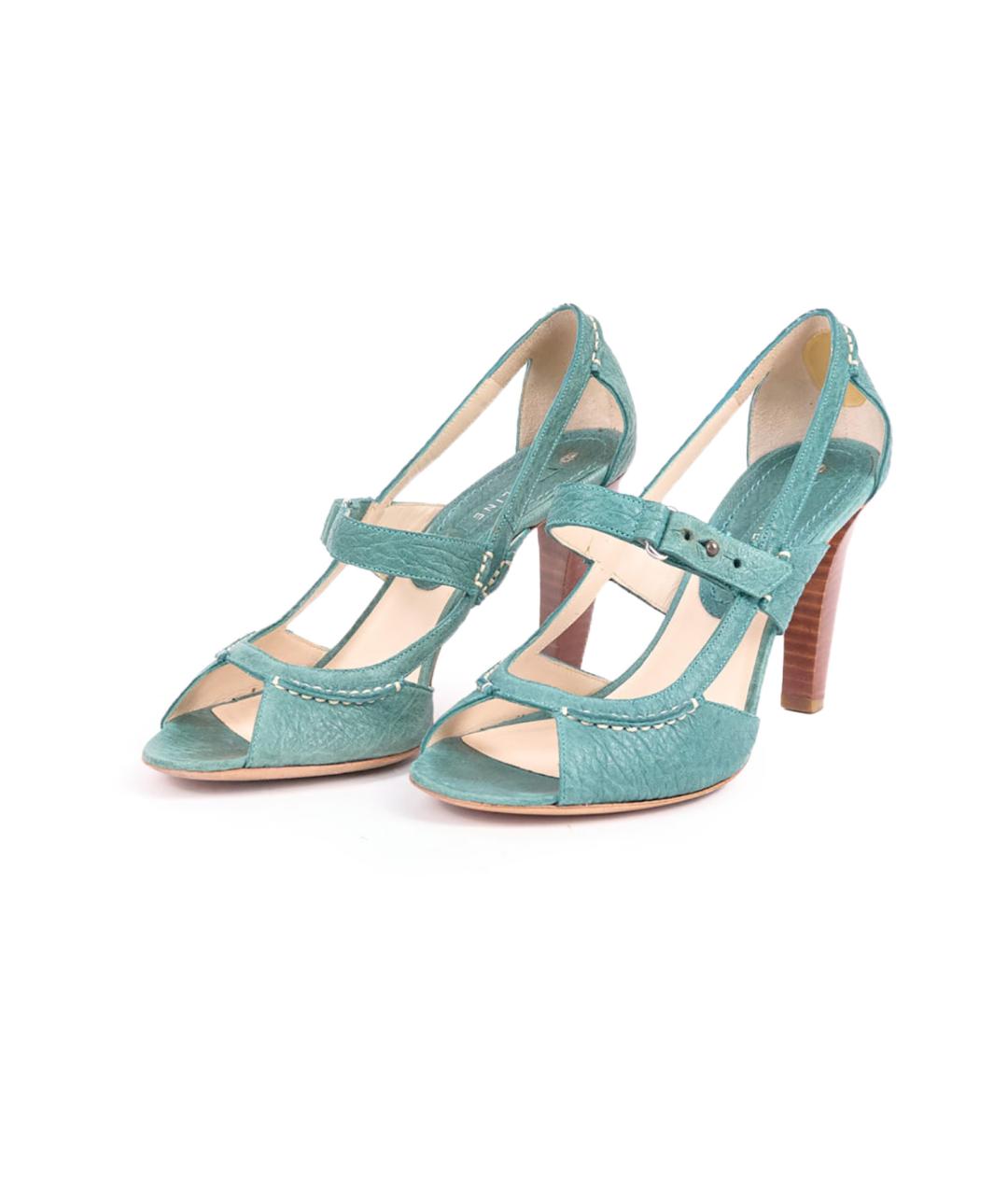 CELINE Бирюзовые кожаные босоножки, фото 5