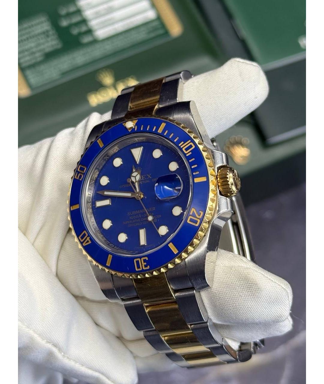 ROLEX Синие часы из желтого золота, фото 9