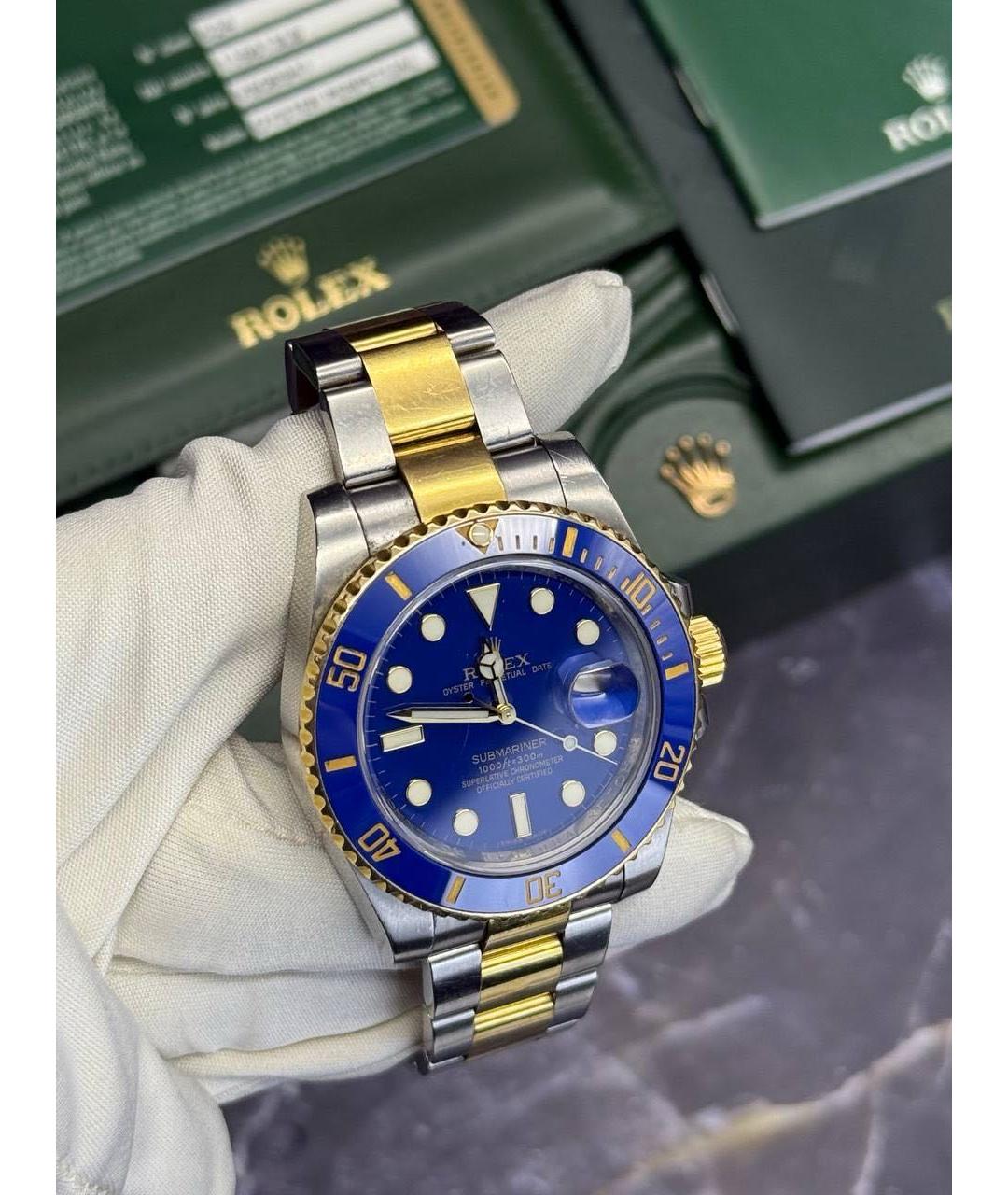 ROLEX Синие часы из желтого золота, фото 4