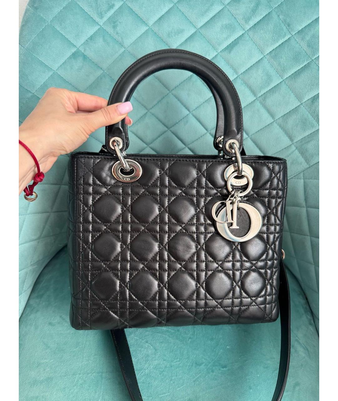CHRISTIAN DIOR Черная кожаная сумка с короткими ручками, фото 6