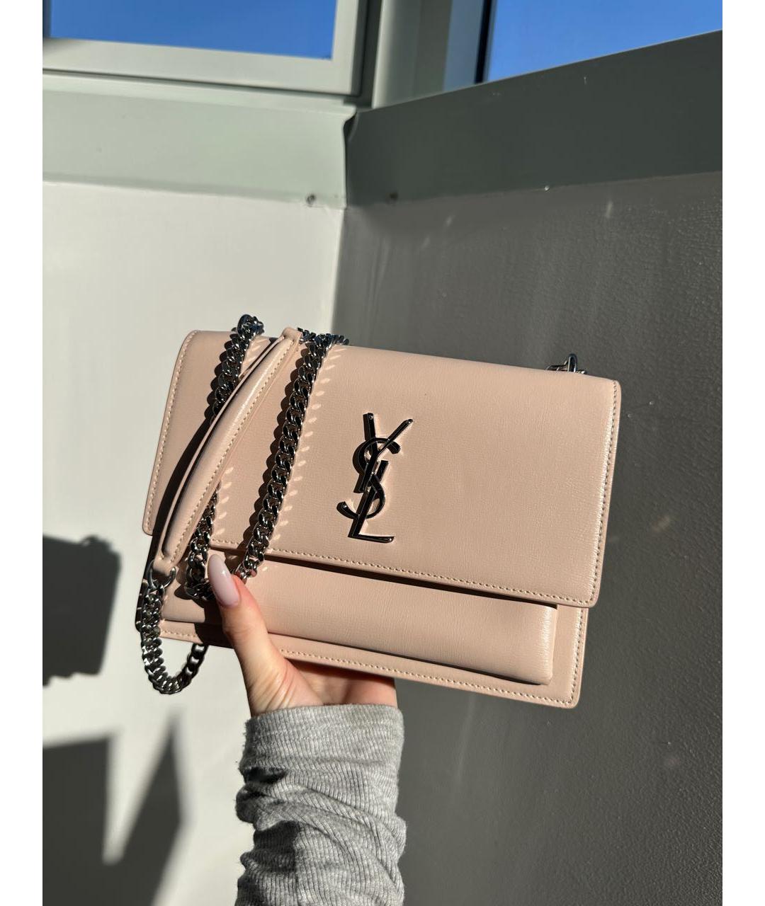 SAINT LAURENT Бежевая кожаная сумка через плечо, фото 2