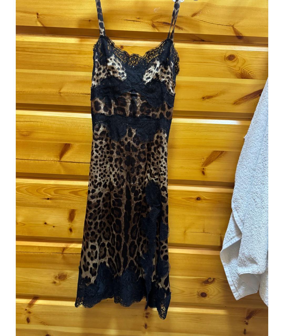 DOLCE&GABBANA Коричневое шелковое повседневное платье, фото 5