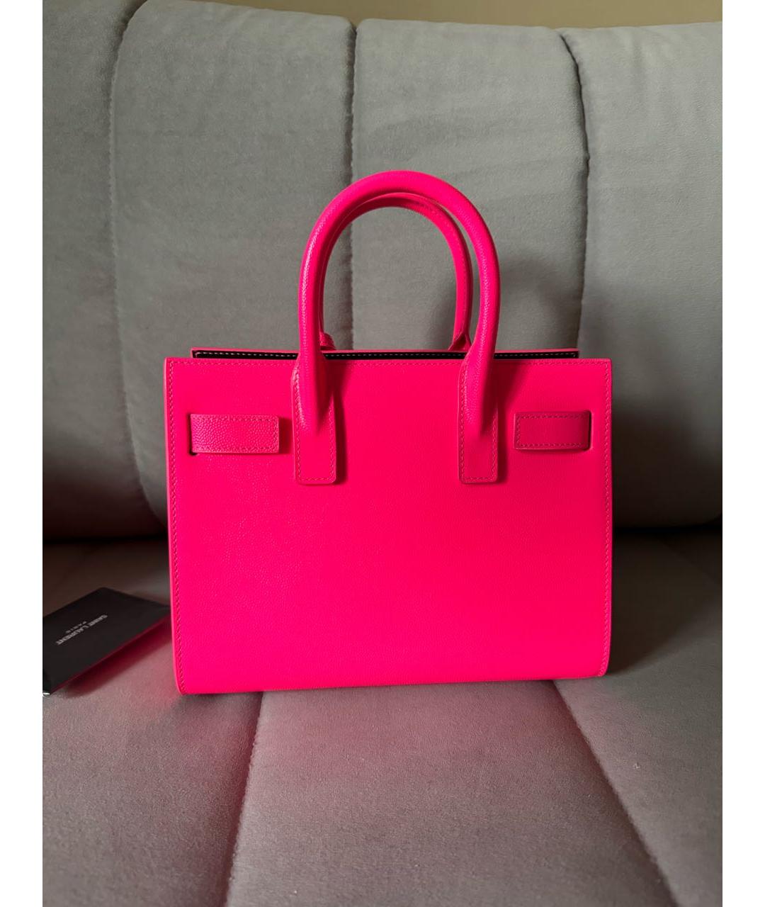 SAINT LAURENT Розовая кожаная сумка с короткими ручками, фото 3
