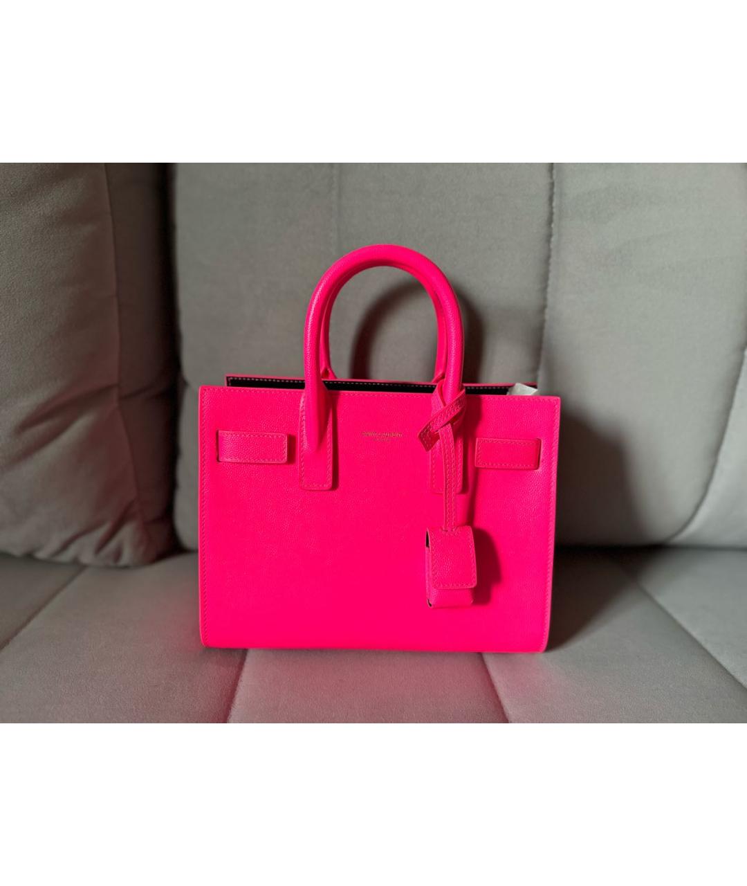 SAINT LAURENT Розовая кожаная сумка с короткими ручками, фото 7
