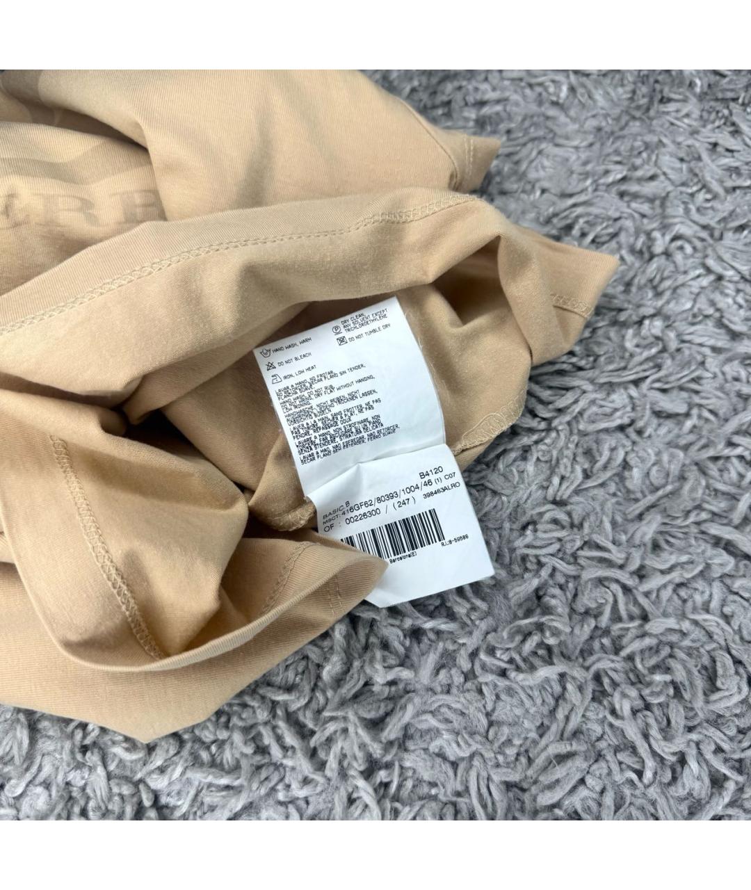BURBERRY Бежевая хлопковая футболка, фото 4