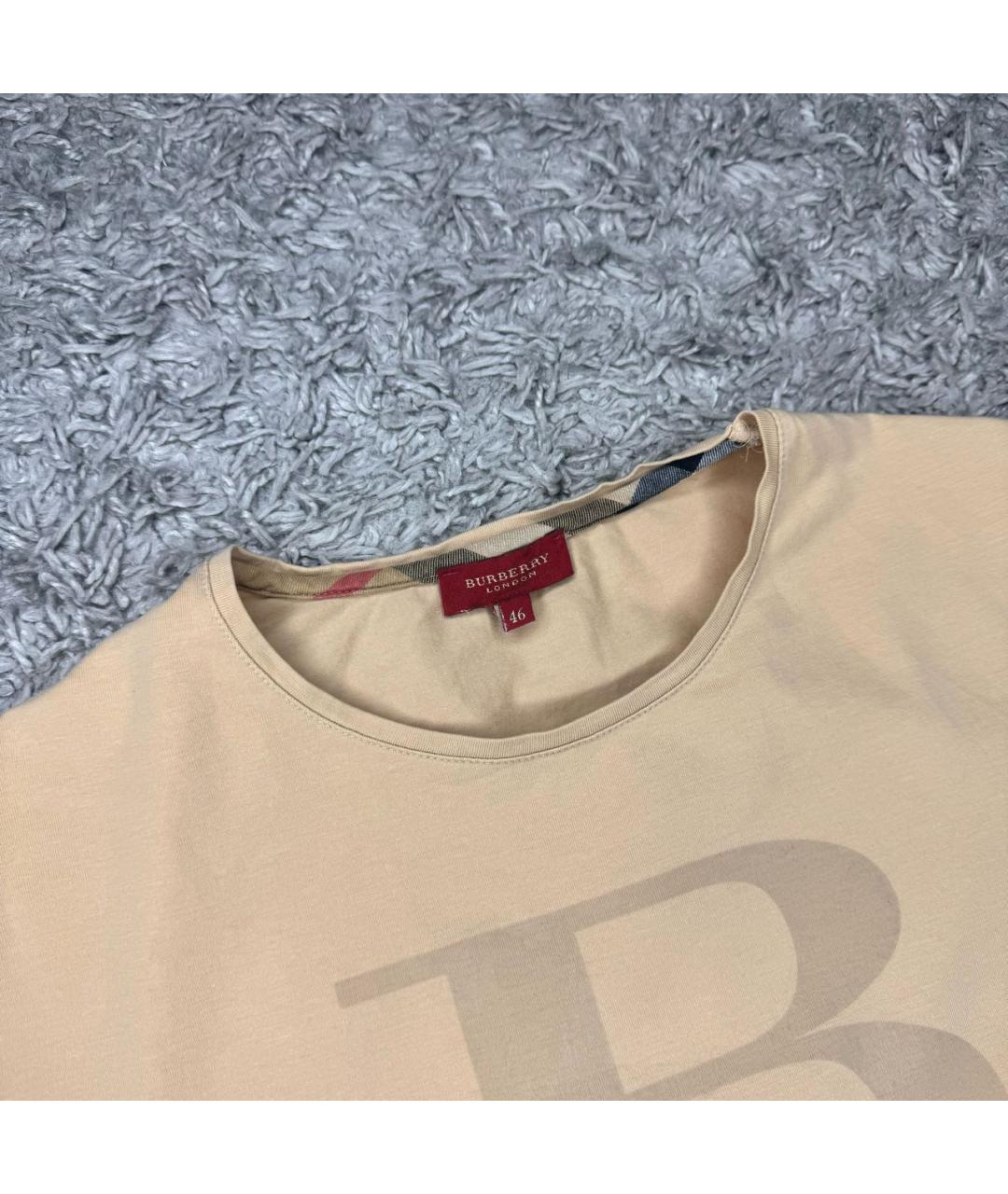 BURBERRY Бежевая хлопковая футболка, фото 2