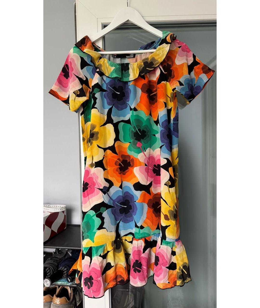 LOVE MOSCHINO Мульти шелковое платье, фото 7