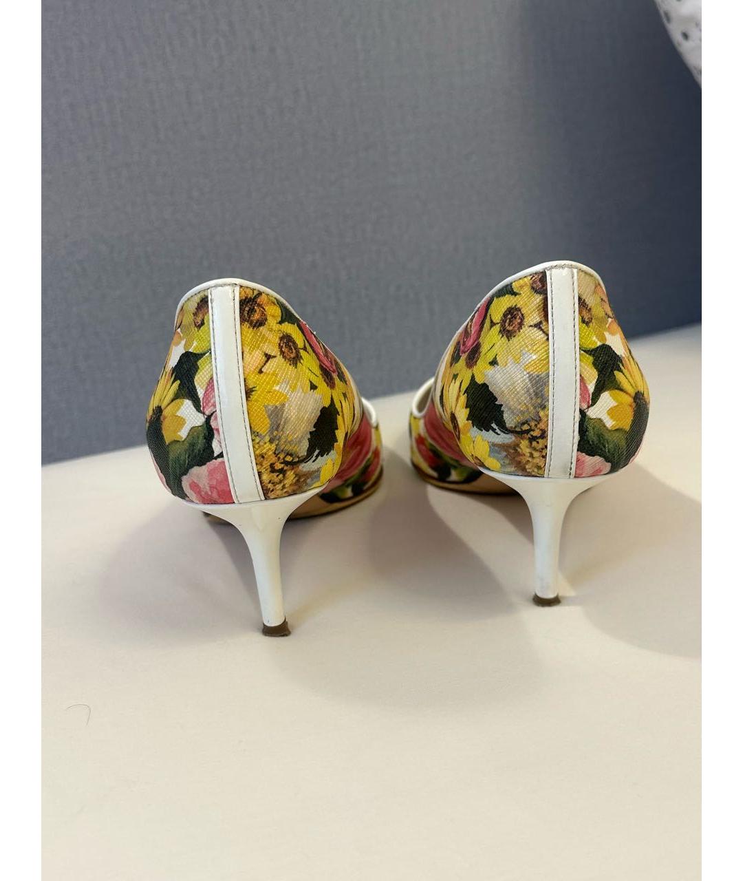 DOLCE&GABBANA Белые кожаные лодочки на низком каблуке, фото 4