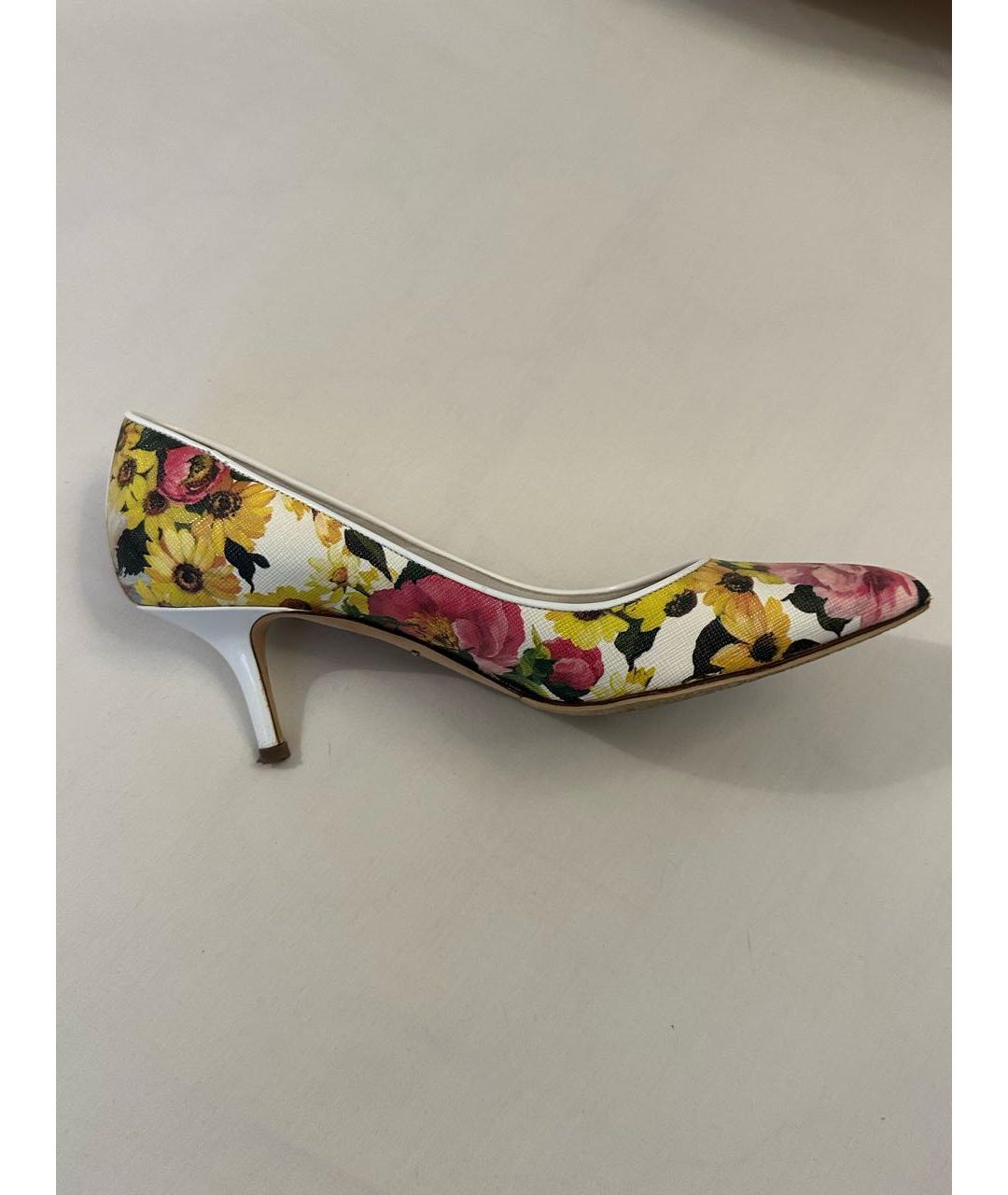 DOLCE&GABBANA Белые кожаные лодочки на низком каблуке, фото 7
