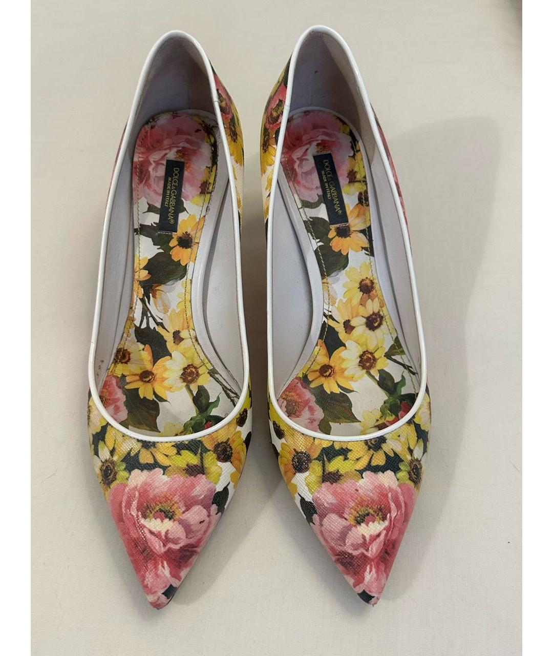 DOLCE&GABBANA Белые кожаные лодочки на низком каблуке, фото 2