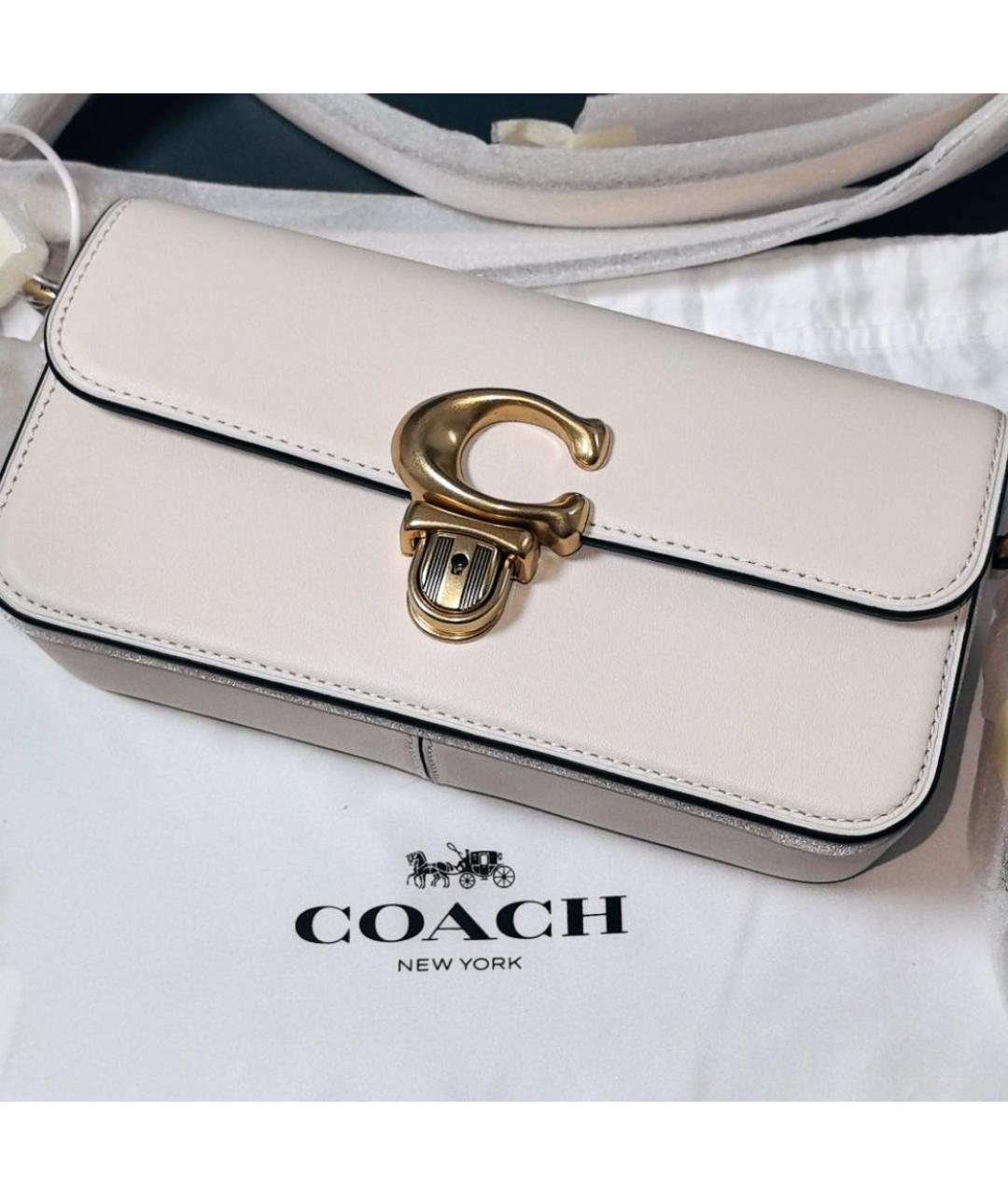 COACH Белая кожаная сумка с короткими ручками, фото 6