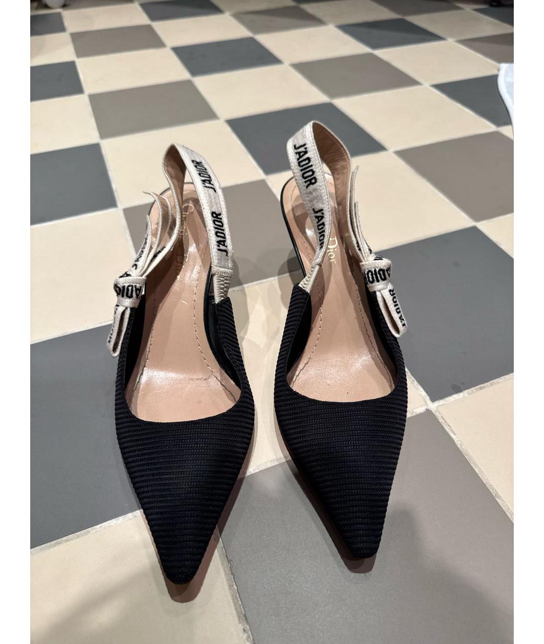 CHRISTIAN DIOR Черные текстильные лодочки на низком каблуке, фото 2
