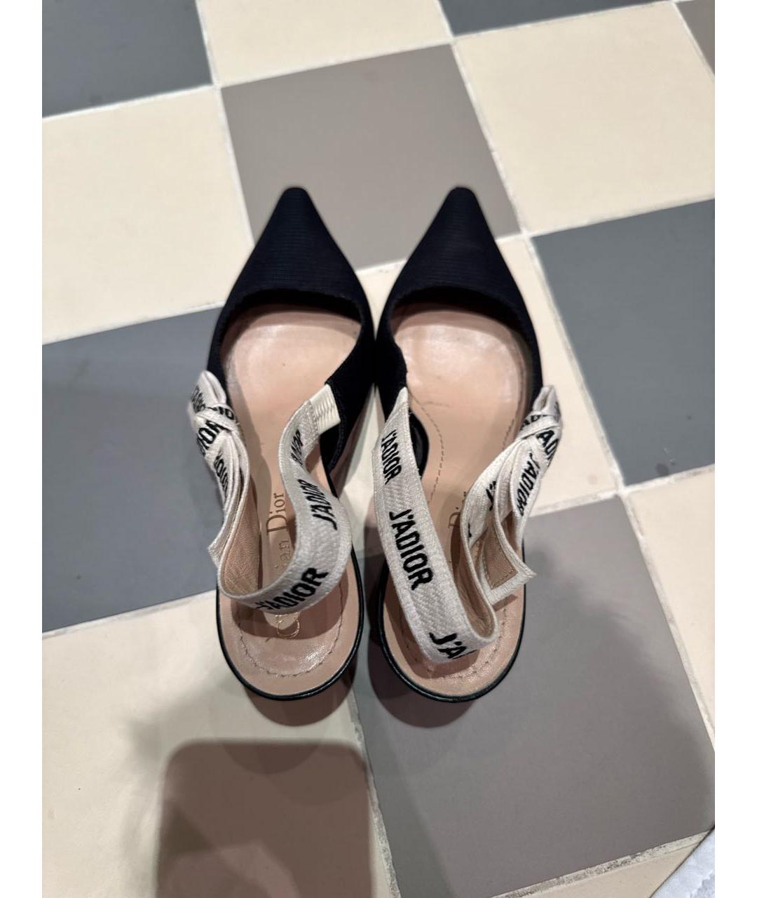 CHRISTIAN DIOR Черные текстильные лодочки на низком каблуке, фото 3