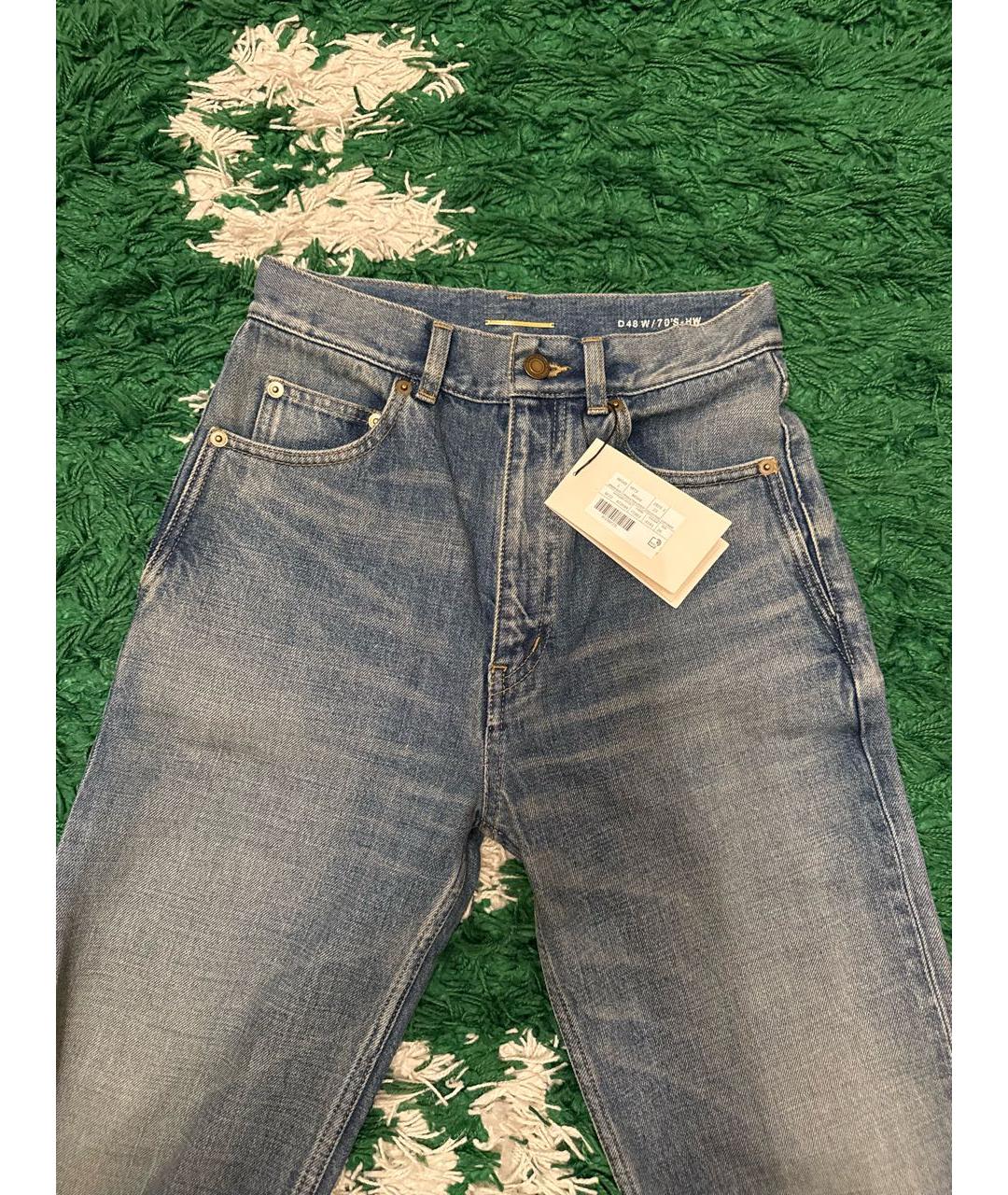 SAINT LAURENT Голубые хлопковые прямые джинсы, фото 7