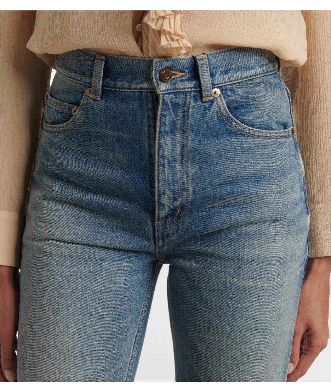 SAINT LAURENT Голубые хлопковые прямые джинсы, фото 4